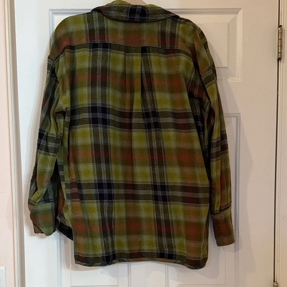 We The Free Plaid Button-Up Blouse - Green, Black, Red - Picture 4 of 6